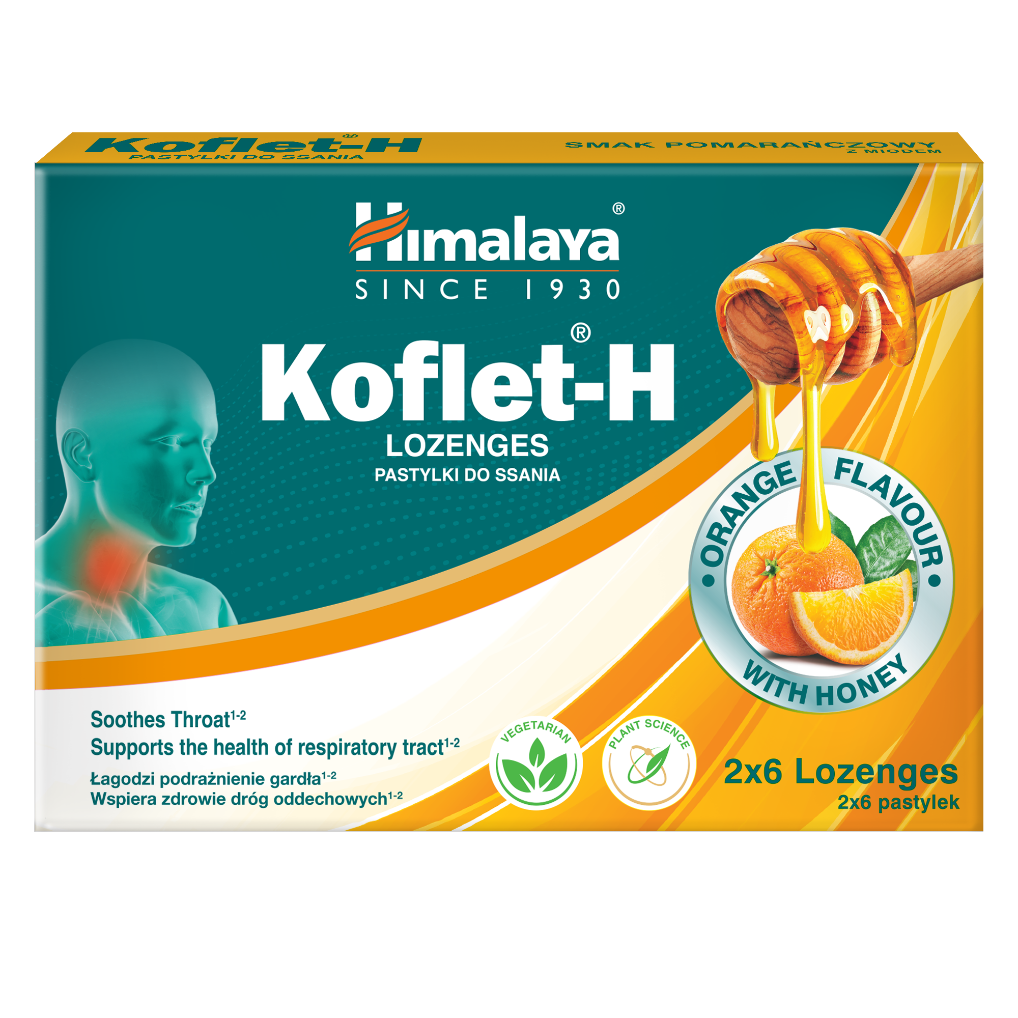 Koflet-H, Laranja - 12 pastilhas - Himalaya