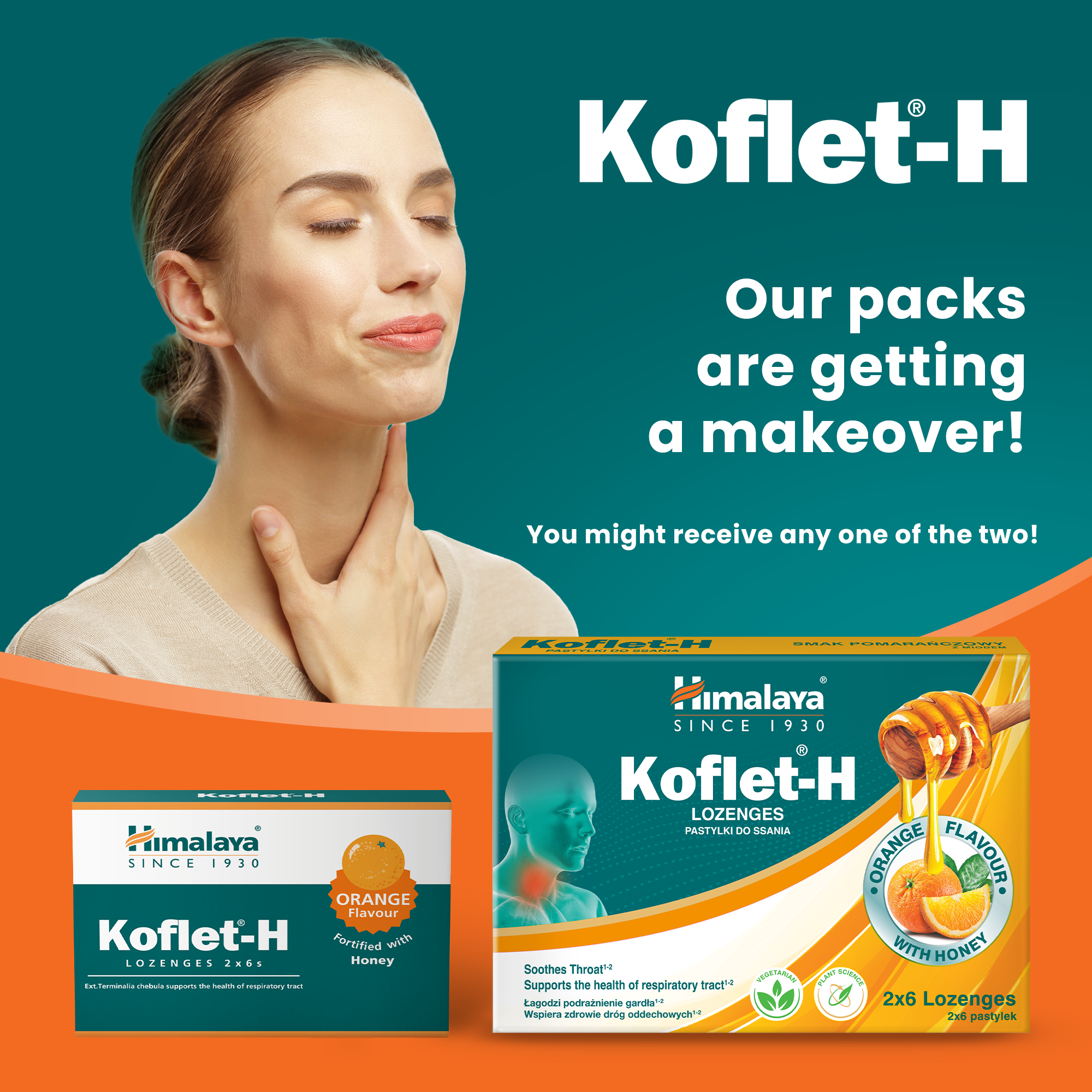 Koflet-H, Laranja - 12 pastilhas - Himalaya