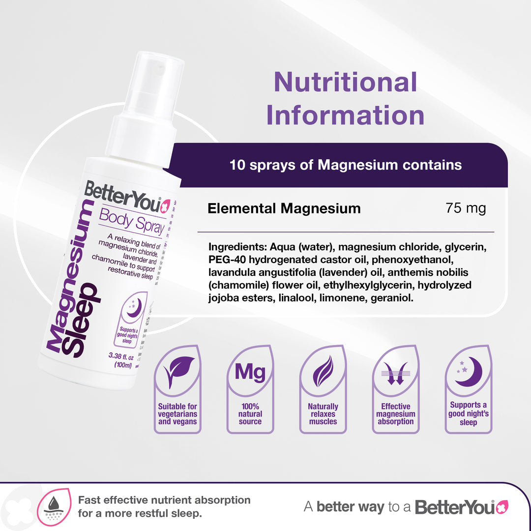 Spray Corporal de Magnésio para Dormir - 100 ml., BetterYou