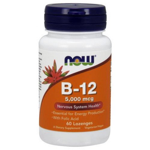 Vitamina B-12 com Ácido Fólico - 5000mcg, 60 lozenges, Now Foods