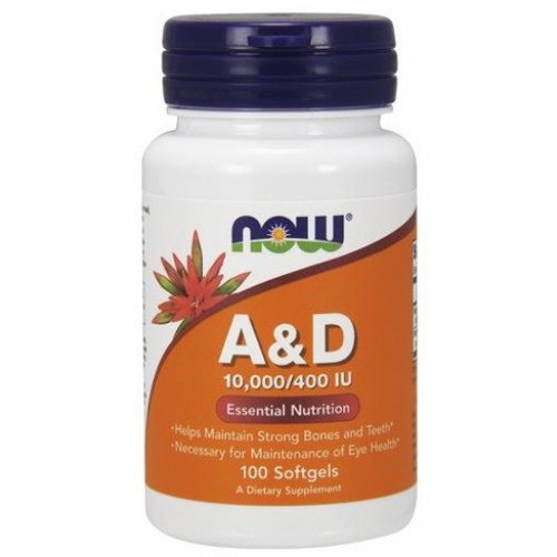 Vitamina A e D, 10000/400 UI, 100 softgels, Now Foods