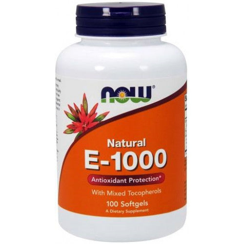 Vitamina E-1000 - Natural (Tocoferóis Mistos), 100 softgels, Now Foods