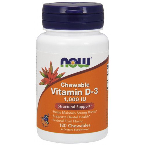 Vitamina D-3 - 1000 UI (mastigável), 180 mastigáveis, Now Foods