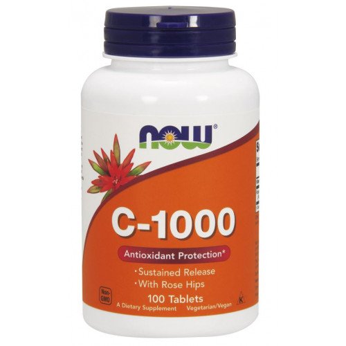 Vitamina C-1000 com Rosa Mosqueta - Liberação Sustentada, 100 comprimidos, Now Foods