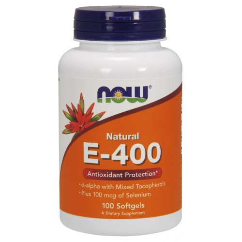 Vitamina E-400 UI com Selênio, 100 softgels, Now Foods