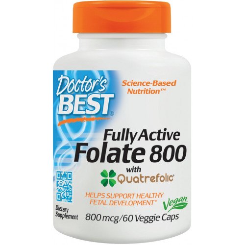 Folato totalmente ativo 800 mcg com Quatrefolic, 60 cápsulas vegetais, Doctor's Best