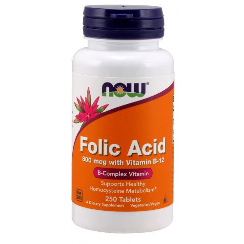 Ácido Fólico com Vitamina B12, 800mcg, 250 comprimidos, Now Foods