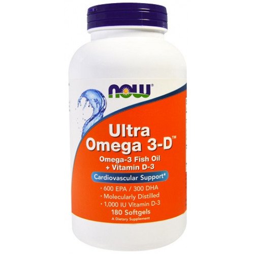 Ultra Ômega 3-D com Vitamina D-3, 180 softgels, Now Foods