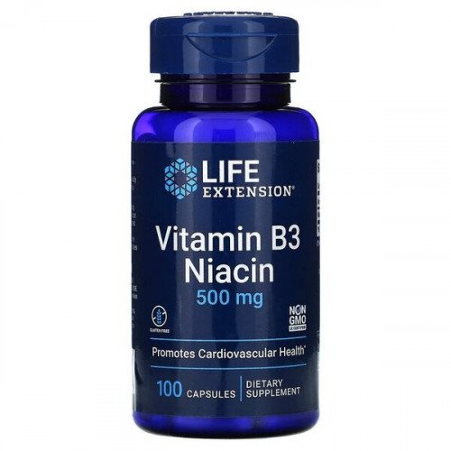 Vitamina B3 Niacina, 500 mg, 100 Cápsulas, Life Extension