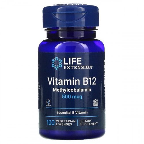 Vitamina B12, Metilcobalamina, 500 mcg, 100 Pastilhas Vegetarianas, Life Extension
