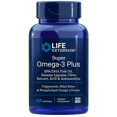 Super Ômega-3 Plus EPA/DHA, Lignanas de Gergelim, Azeitona, Krill e Astaxantina EU, 120 Cápsulas Gelatinosas, Life Extension