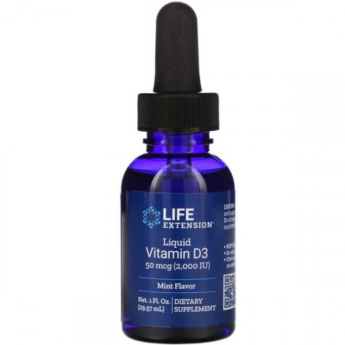 Vitamina D3 Líquida 2000 UI, Hortelã, 29,57 ml, Life Extension