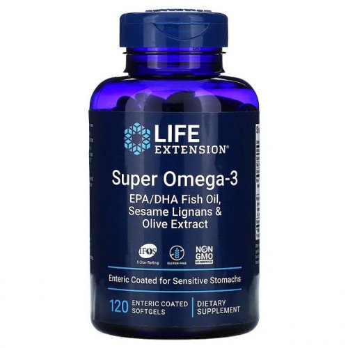 Óleo de peixe Super Ômega-3 com EPA/DHA, 120 cápsulas gelatinosas com revestimento entérico, Life Extension