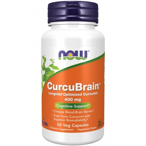 CurcuBrain Longvida Curcumina Otimizada 400 mg, 50 Cápsulas Vegetarianas, Now Foods