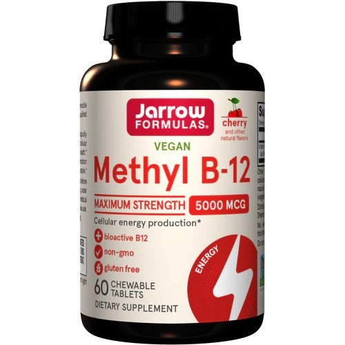 Metil B-12 5000 mcg e Metil Folato 800 mcg Cereja, 60 Comprimidos Mastigáveis, Jarrow Formulas