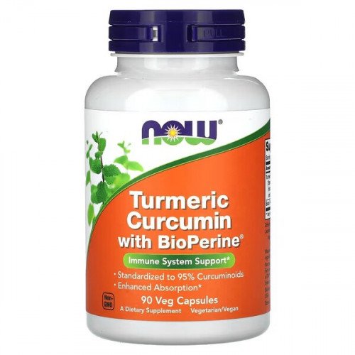 Cúrcuma Curcumina com BioPerine, 90 vcaps, Now Foods