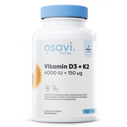 Vitamina D3 + K2, 4000 UI + 150 mcg, 120 Cápsulas, Osavi