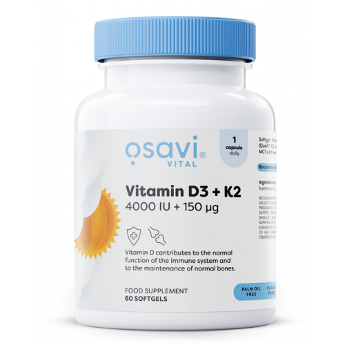 Vitamina D3 + K2, 4000 UI + 150 mcg, 60 cápsulas, Osavi