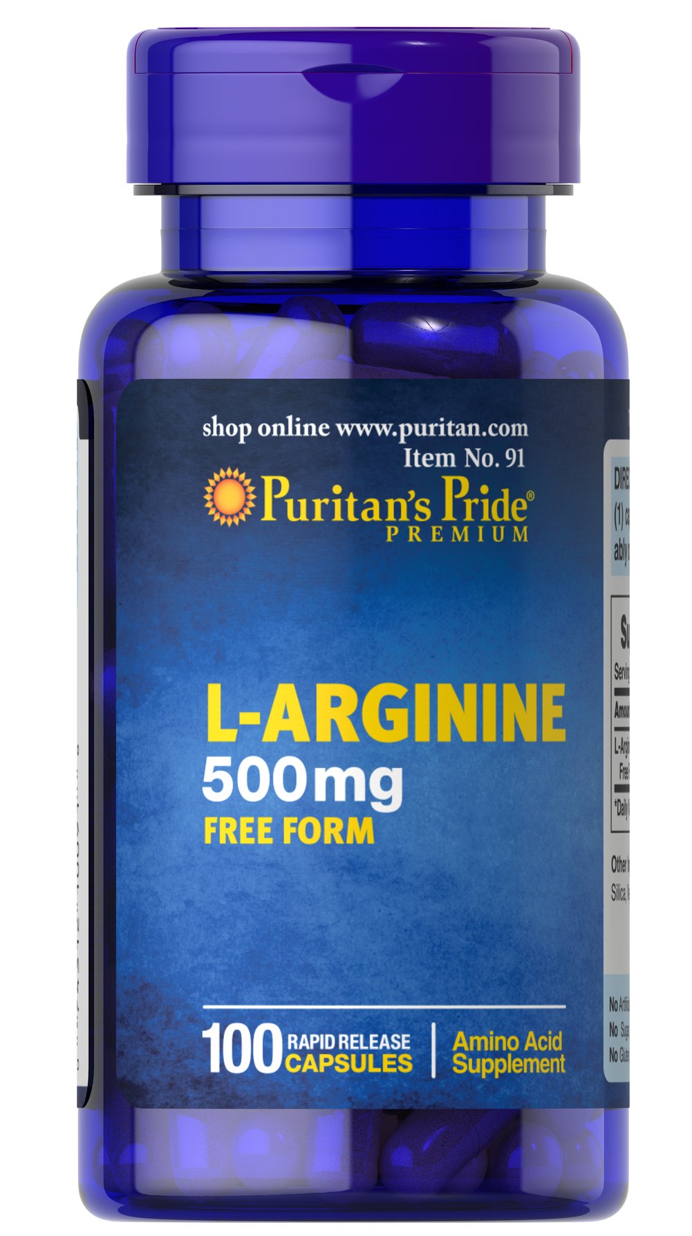 L-Arginina, 500mg - 100 cápsulas - Puritan's Pride