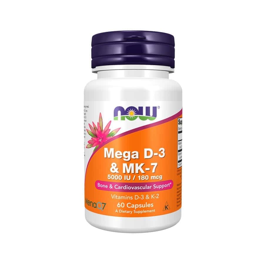 Mega D-3 & MK-7, 5000UI / 180mcg, 60 Cápsulas Vegetais, Now Foods